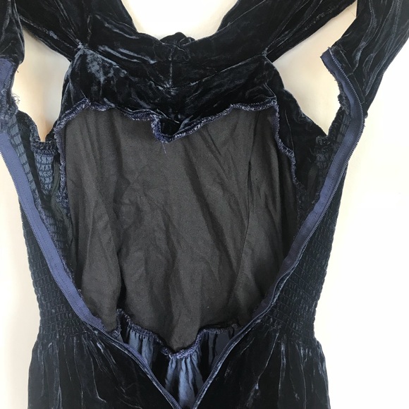 Vintage Crushed Blue Velvet Maxi Dress Gown XS - Picture 8 of 12